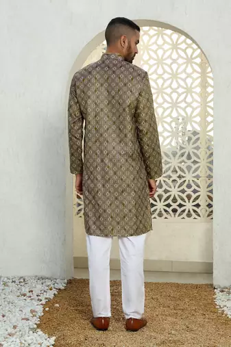 Floral printed brown mandarin collor cotton summer kurta