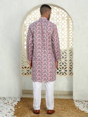 Leaf printed purple mandarin collor cotton summer kurta 4