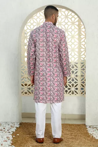 Leaf printed purple mandarin collor cotton summer kurta