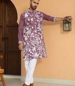 Ethnic motifs embroidered georgette mauve kurta
