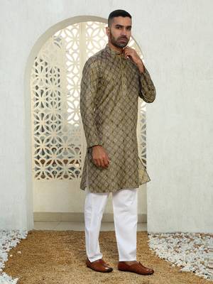Floral printed brown mandarin collor cotton summer kurta 5
