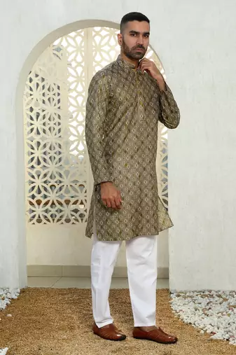 Floral printed brown mandarin collor cotton summer kurta