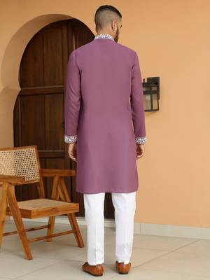 Ethnic motifs embroidered georgette mauve kurta 4