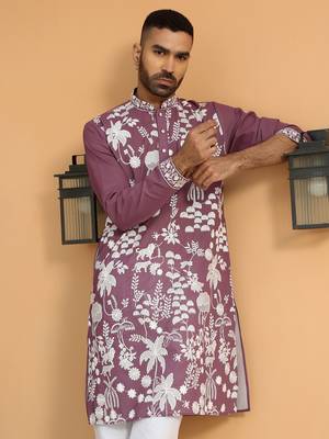 Ethnic motifs embroidered georgette mauve kurta 5