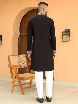 Ethnic motifs embroidered georgette black kurta 3