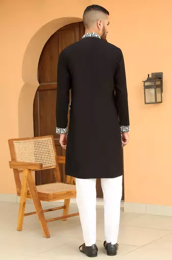 Ethnic motifs embroidered georgette black kurta