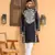 Cotton silk embroidered paisley mandarin collor navy blue kurta