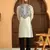 Cotton silk embroidered paisley mandarin collor cream kurta