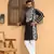 Cotton silk embroidered paisley mandarin collor black kurta