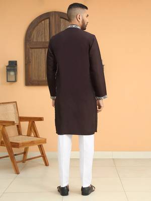 Cotton silk embroidered mandarin collor black kurta 3