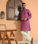 Cotton silk sequins work embroidered mauve kurta