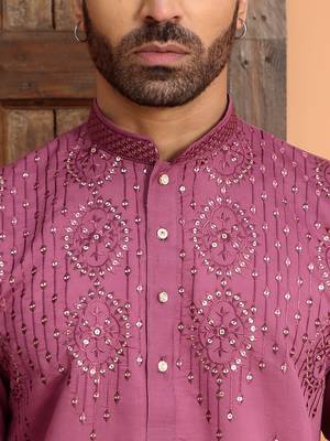 Cotton silk sequins work embroidered mauve kurta 2