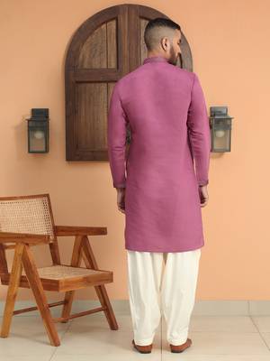 Cotton silk sequins work embroidered mauve kurta 3