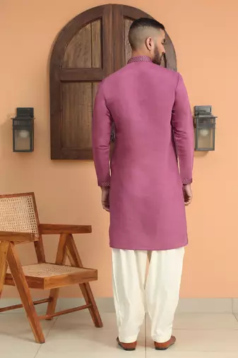 Cotton silk sequins work embroidered mauve kurta