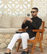 Black Cotton Embroidered classic Kurta for men