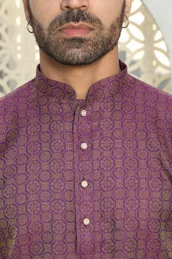 Silk blend ethnic motifs jacqaurd purple kurta