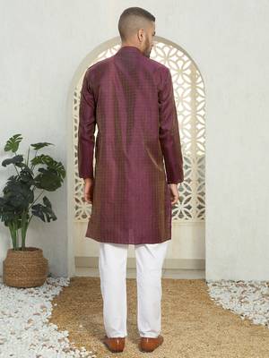 Silk blend ethnic motifs jacqaurd purple kurta 4