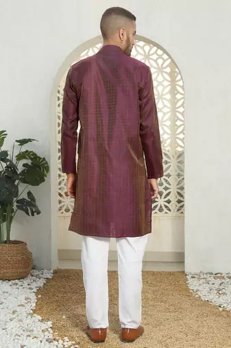 Silk blend ethnic motifs jacqaurd purple kurta