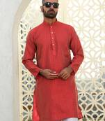 Silk blend ethnic motifs jacqaurd maroon kurta