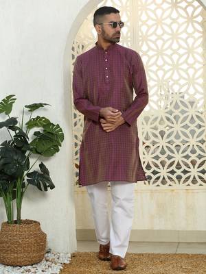 Silk blend ethnic motifs jacqaurd purple kurta 5