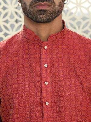 Silk blend ethnic motifs jacqaurd maroon kurta 2