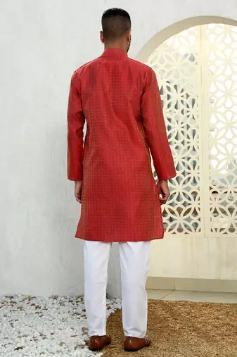 Silk blend ethnic motifs jacqaurd maroon kurta
