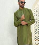 Silk blend ethnic motifs jacqaurd green kurta
