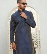 Silk blend ethnic motifs jacqaurd blue kurta