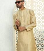 Silk blend ethnic motifs jacqaurd beige kurta