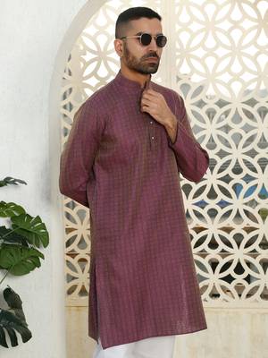 Silk blend ethnic motifs jacqaurd purple kurta with pyjama 1