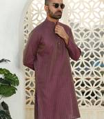 Silk blend ethnic motifs jacqaurd purple kurta with pyjama