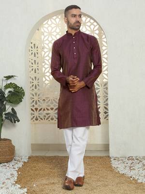 Silk blend ethnic motifs jacqaurd purple kurta with pyjama 6