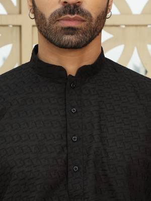 Black cotton chikankari embroidered straight kurta with pyjama 3