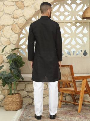 Black cotton chikankari embroidered straight kurta with pyjama 4