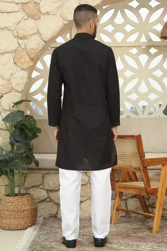 Black cotton chikankari embroidered straight kurta with pyjama