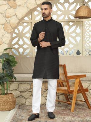 Black cotton chikankari embroidered straight kurta with pyjama 5