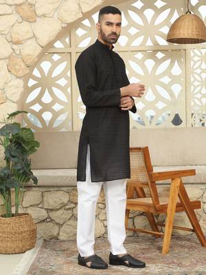 Black cotton chikankari embroidered straight kurta with pyjama 6