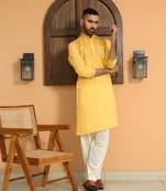 Cotton silk sequins work embroidered yellow kurta with cream patiala salwar