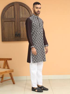 Cotton silk embroidered black kurta with cotton trouser pant 5