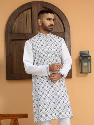 Cotton silk embroidered white kurta with cotton trouser pant 1