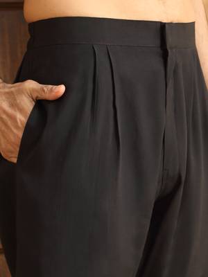 Ethnic motifs embroidered cotton silk grey kurta with cotton black trouser pant 4