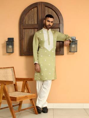 Embroidered yoke design cotton silk green kurta with patiala salwar 4