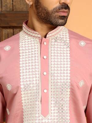 Embroidered yoke design cotton silk pink kurta with patiala salwar 3