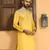 Embroidered sequenced cotton silk mustard kurta with white trouser pant