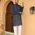 Cotton silk chevron embroidered blue kurta and white trouser pant