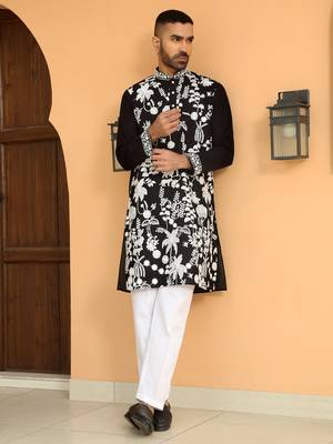 Ethnic motifs embroidered georgette black kurta with trouser pant 1