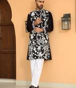 Ethnic motifs embroidered georgette black kurta with trouser pant