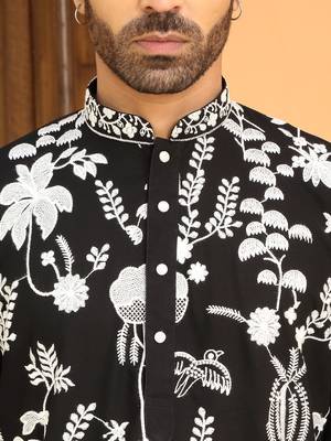 Ethnic motifs embroidered georgette black kurta with trouser pant 2