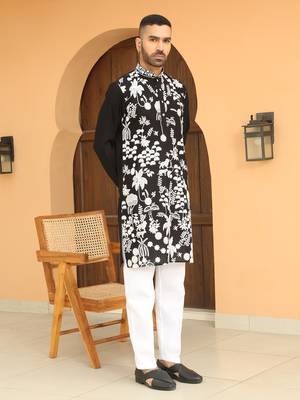 Ethnic motifs embroidered georgette black kurta with trouser pant 4