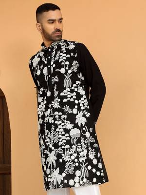 Ethnic motifs embroidered georgette black kurta with trouser pant 5